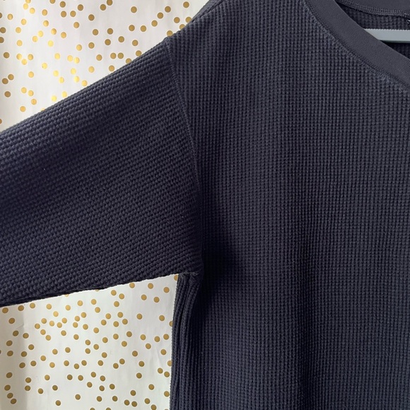 Uniqlo Black Waffle Comfy V-Neck Knit Midi Shirt Dress Size Large - Picture 9 of 11